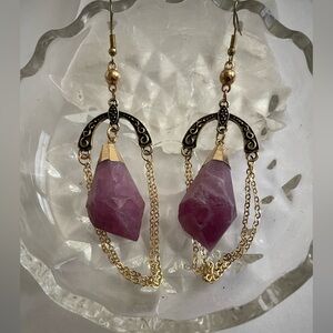 Geometric Purple and Gold Dangle Earrings